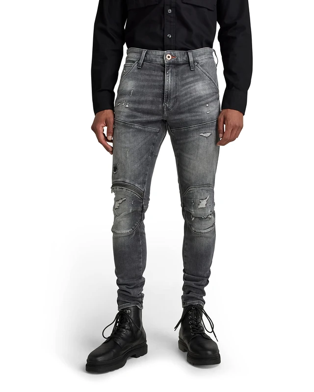 G-STAR Men's 5620 3D Zip Knee Skinny Fit Jeans, Vintage Ripped Basalt, 34W x 32L