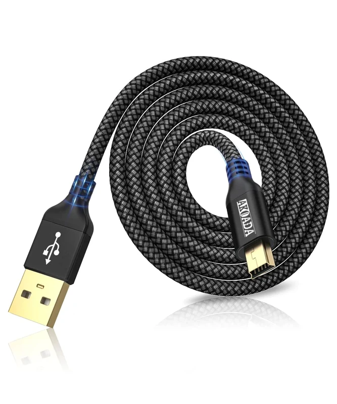 Mini USB 2.0 to Mini B Cable - 3M Braided Data & Charging Cable Compatible with PS3 Controller, Garmin GPS, Blue Yeti, Hero 3/4, Dash Cam, Nikon, Canon (Black)