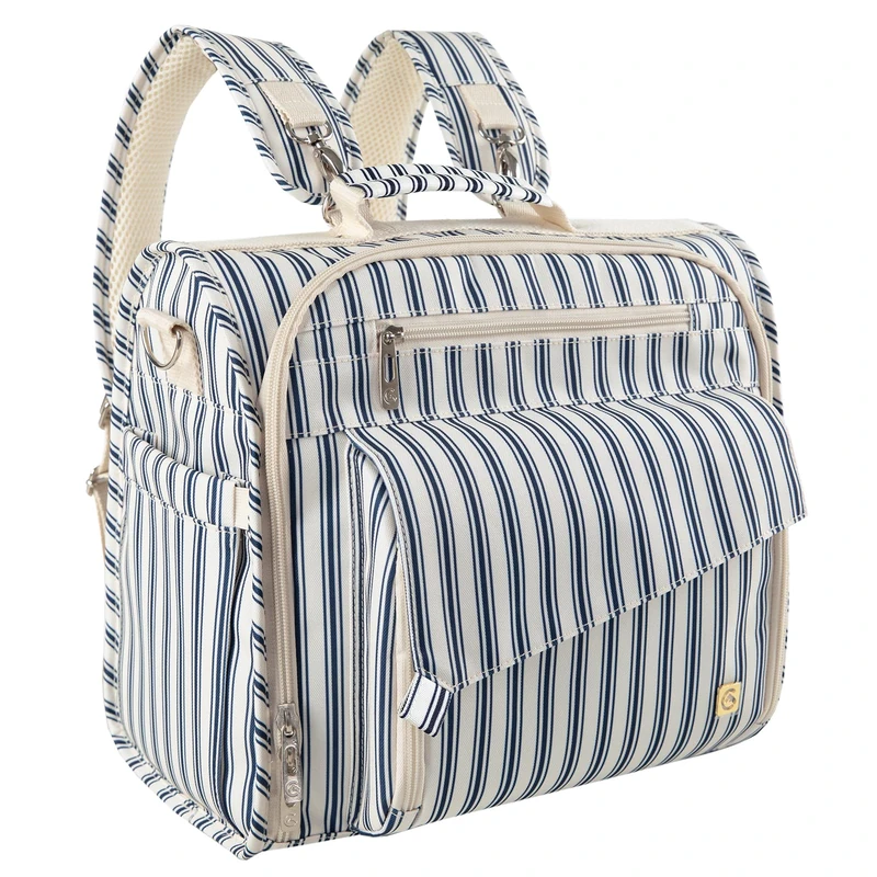 ALLCAMP OUTDOOR GEAR Diaper Bag Large, Support Baby Stroller, Converted Into a Tote Bag (Blue Stripe)