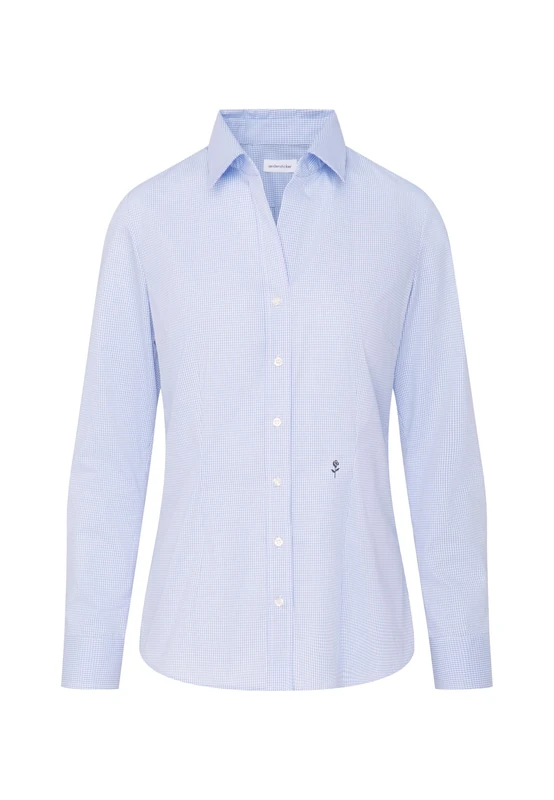 Seidensticker Women's Blouse - Shirt Blouse - Non-Iron - Slim fit - Long Sleeve - Checked - 100% Cotton Light Blue