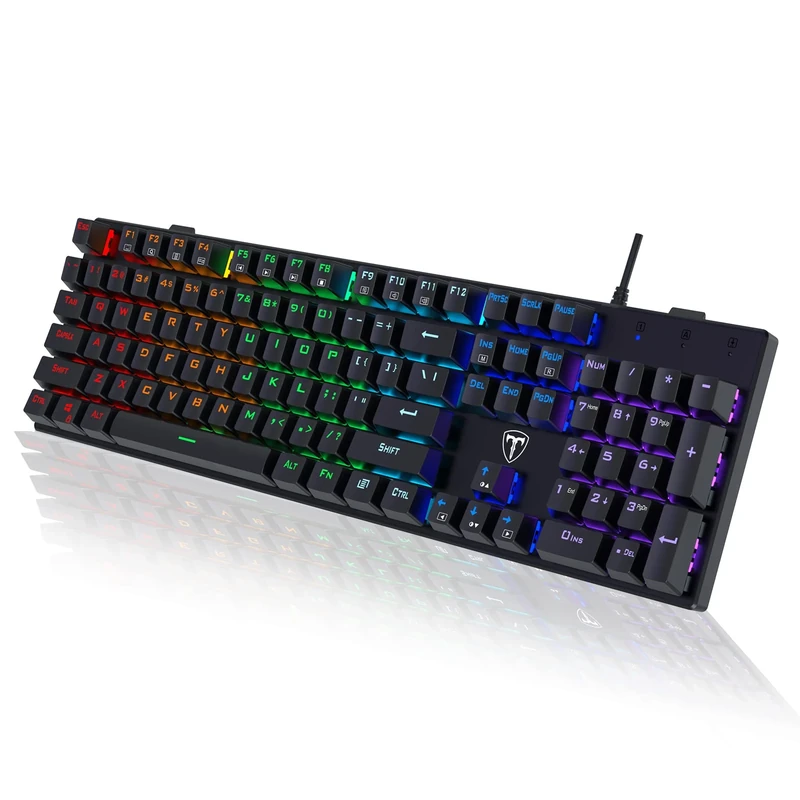 Mechanical Gaming Keyboard,RGB 104 Keys Ultra-Slim Rainbow LED Backlit USB Wired Keyboard with Blue Switches,Durable ABS Keycaps/Anti-Ghosting/Spill-Resistant MechanicalKeyboard for PC Mac Xbox Gamer