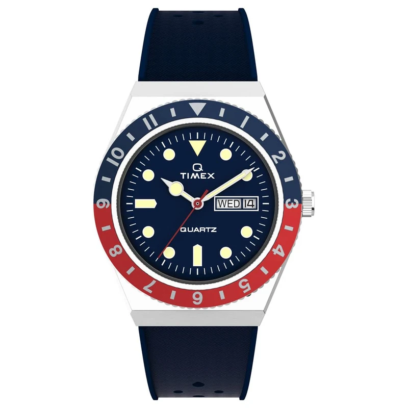 Timex Men's Q 38 mm Watch - Blue Synthetic Two- Piece Blue Dial Stainless Steel Case TW2V32100