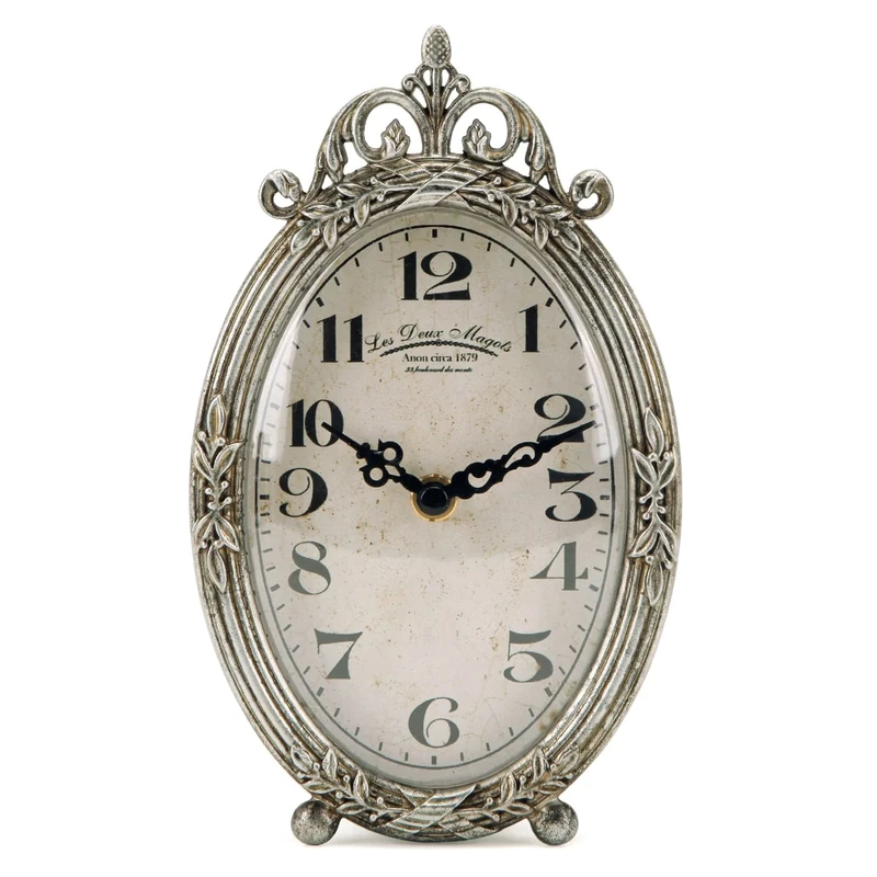 NIKKY HOME Vintage Table Clock, Silent Non-Ticking Battery Operated Desk Shelf Mantel Small Metal Clock for Living Room Decor - Retro Silver