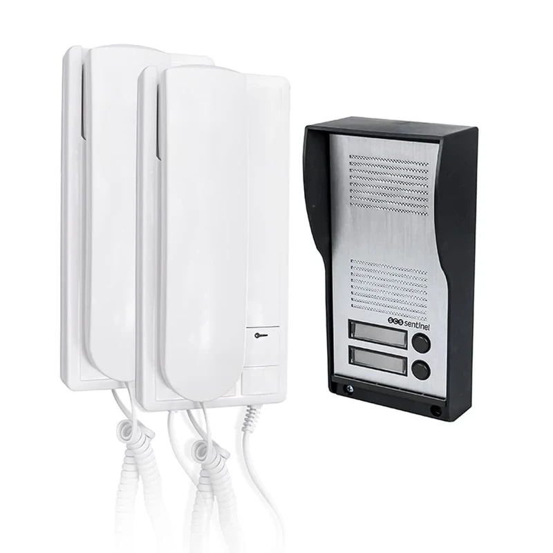 SCS Sentinel - PAF0007 - Audio wired door intercom for 2 apartments - Door intercom with connection cable - 2 handsets, 1 door station, 2 power supplies - AudioKit Duo