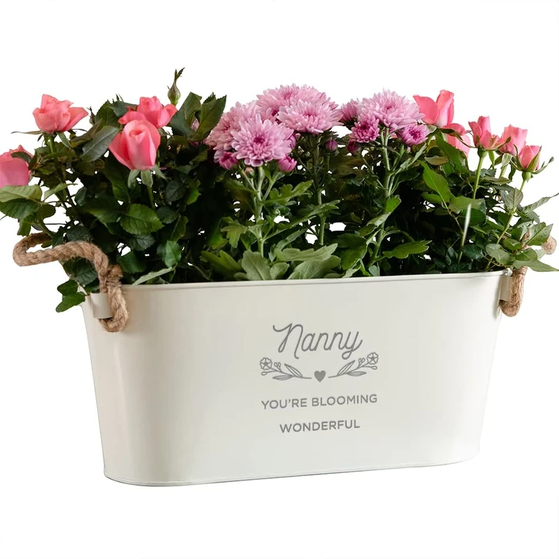 'Nanny You're Blooming Wonderful' Engraved Flower Planter | Unique Indoor Outdoor Herb Plant Pots For Nan | Gifts For Grandma's Birthday | Garden Pots and Planters - Medium