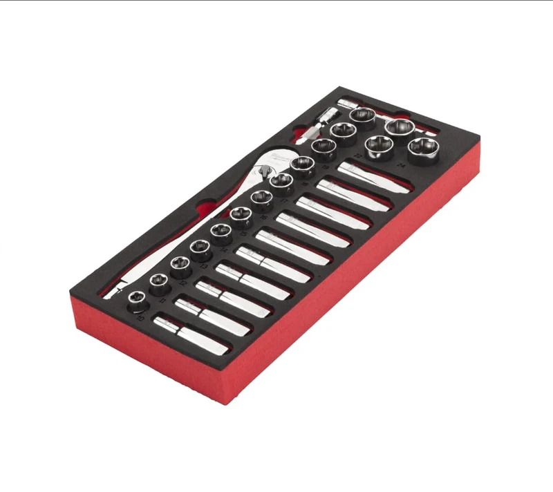 Milwaukee 1/2 Inch Ratchet and Socket Spanner Set Foam Insert for 30 Inch Workshop Trolley 28 Pieces