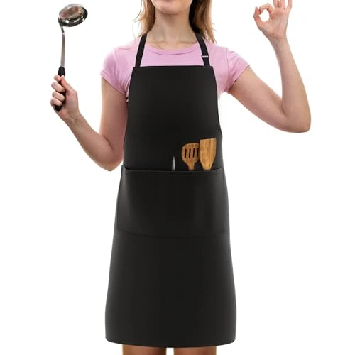 LEFUNDA® Cooking Apron Waterproof Apron with 3 Pockets Adjustable BBQ Apron with Long Straps Kitchen Apron for Men Women Kitchen Restaurant Café