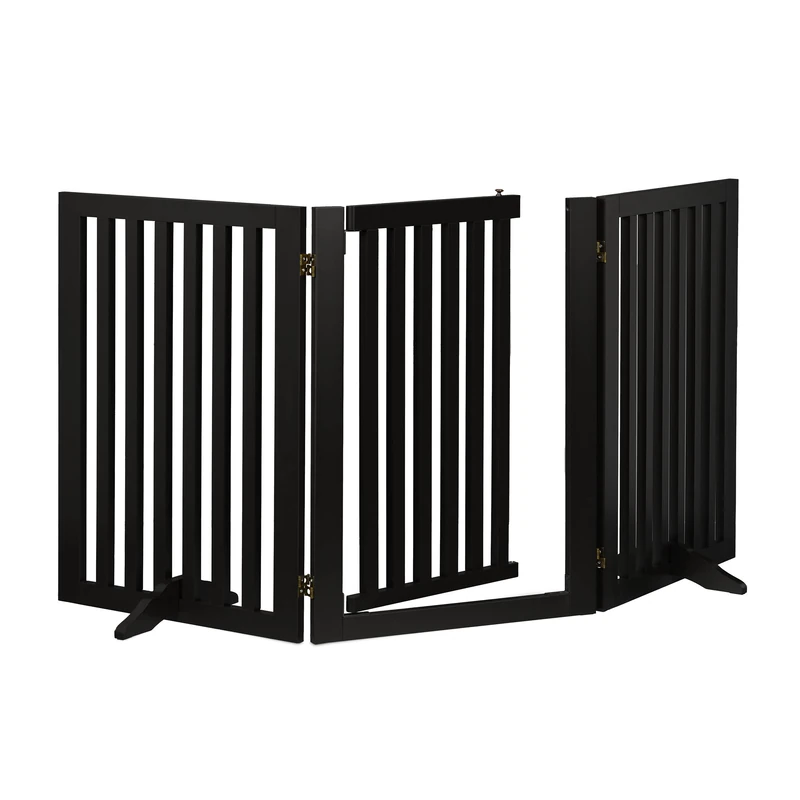Relaxdays Safety Gate with Door, Retractable, with Feet, Children & Pets, Free-Standing Barrier, HxW: 70x154 cm, Black, Fibreboard