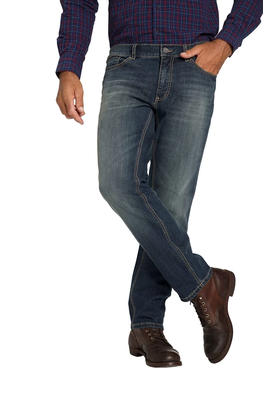 JP 1880 Men's Jeans, Super Stretch, Kontrast Stitching, 5-Pocket, Straight Fit Pants, Blue Denim, 35