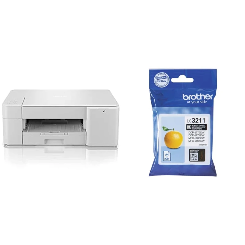 Brother DCP-J1200W Wireless Colour Inkjet Printer | 3-in-1 (Print/Copy/Scan) | Wi-Fi/USB.2.0| A4 | Photos | Ink Included | UK Plug & LC-3211BK Inkjet Cartridge