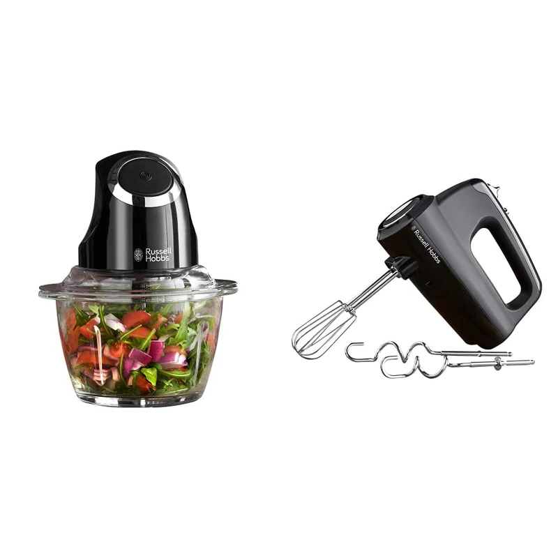 Russell Hobbs 24662 Desire Mini Chopper, Vegetable and Onion Chopper,Matte Black, 200 W & 24672 Desire Hand Mixer, Matte Black, 350 W