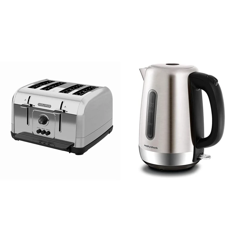 Morphy Richards Venture 4 Slice Brushed Toaster Stainless Steel & Equip 1.7 Litre Jug Kettle 3000 W