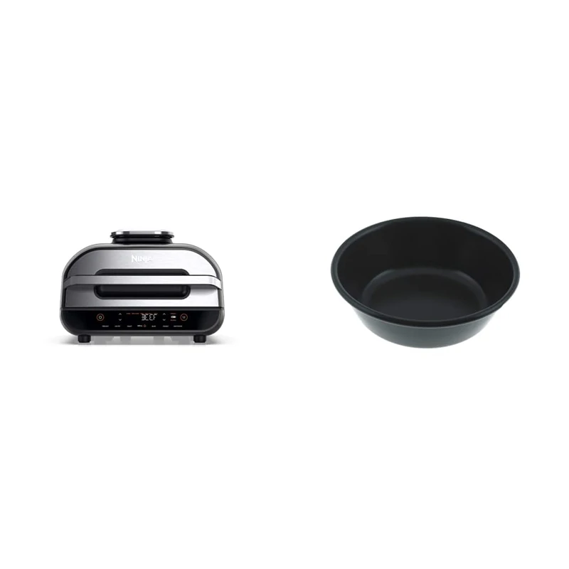 Ninja Foodi MAX Health Grill and Air Fryer [AG551UK], 3.8 L, Grey/Silver & Non-Stick Griddle Cup [4141J301UKE] Official Accessory Compatible with Health Grill AG301, Black