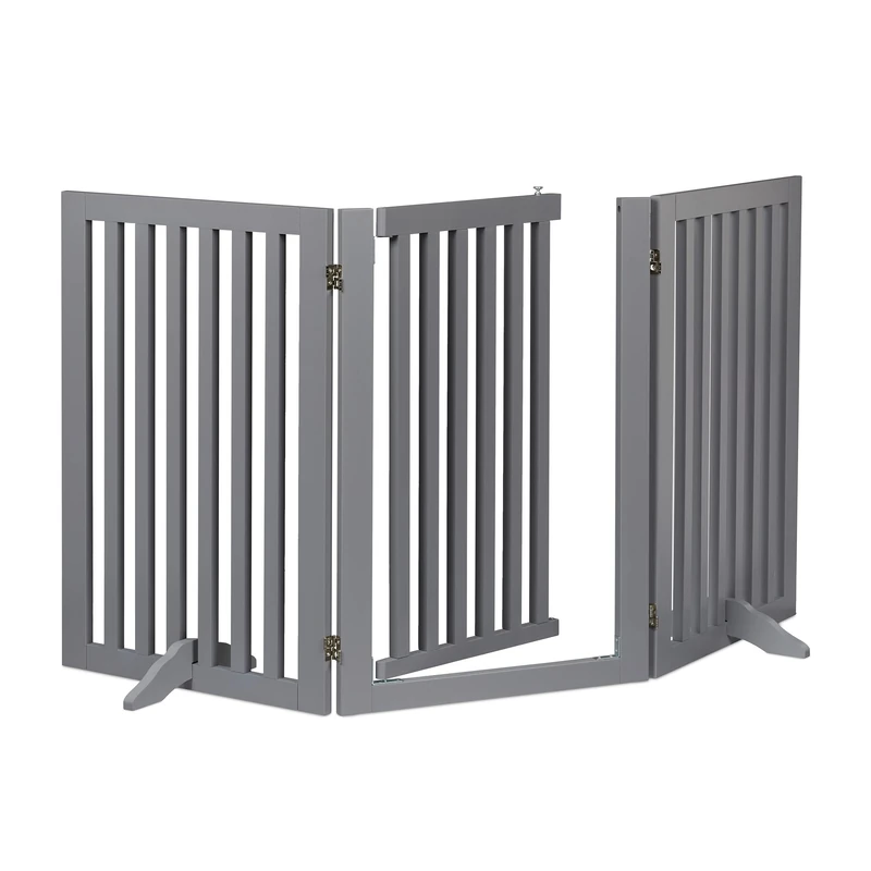 Relaxdays Safety Gate with Door, Children & Pets, Retractable, with Feet, Free-Standing Barrier, HxW: 70x154 cm, Grey, Fibreboard