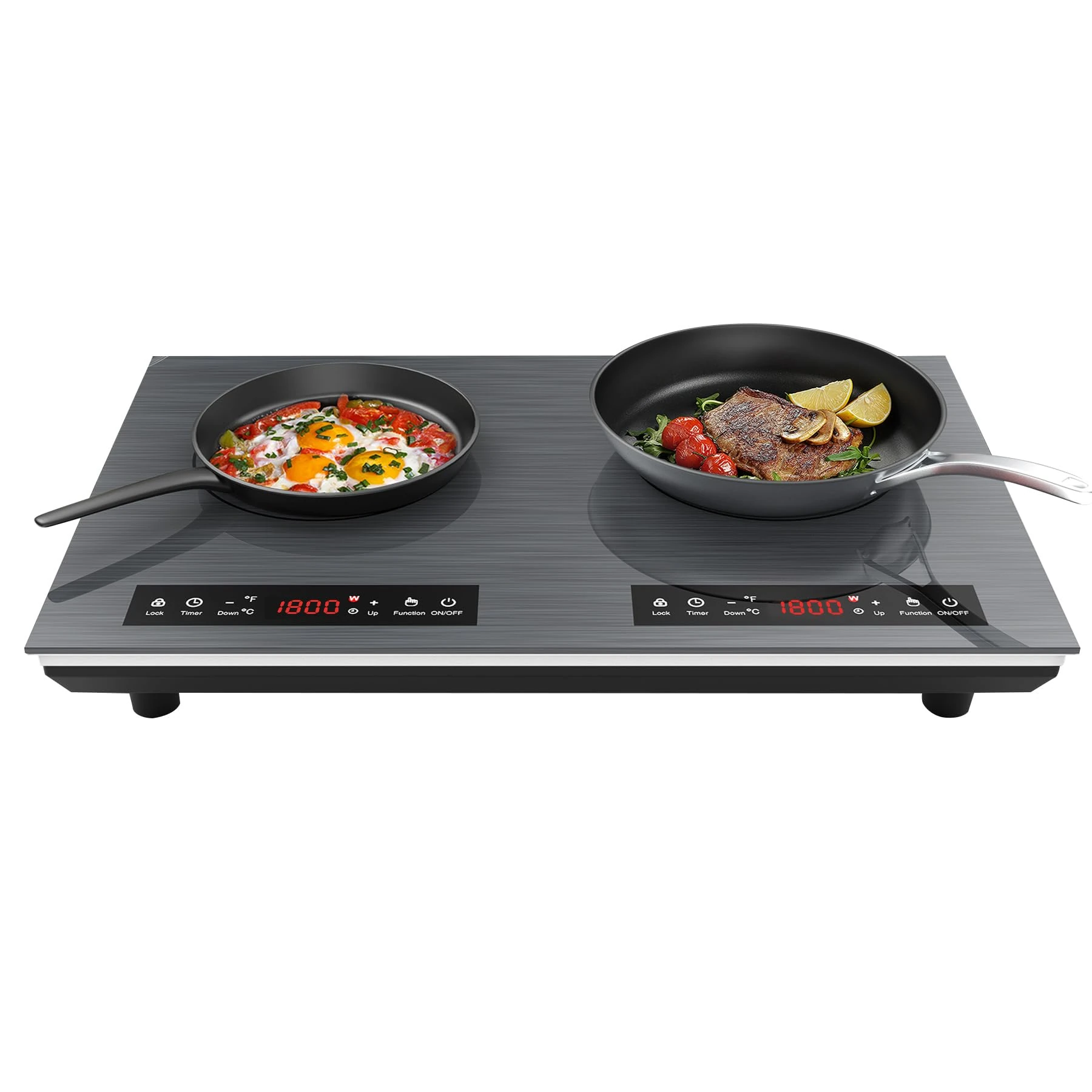 VBGK 3600W Double Induction Hob, Induction Cooker with Touch Controls & 10 Heat Settings, 3 Hour Timer, Child Safety Lock, with Plug for Home, Camping, Caravan, 220~240V, Grey