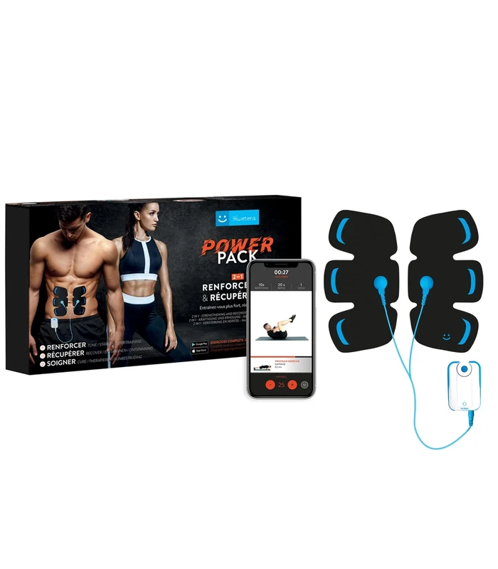 Power Pack: Muscle Electrical Stimulation Device with Large ELECTRODES for Abdominal STRENGTHENING