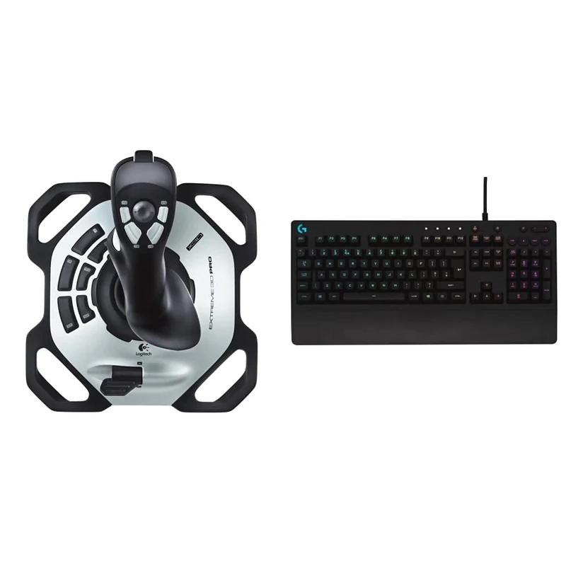 Logitech G Extreme 3D PRO Joystick, 12 Programmable Buttons- Black/Silver & 213 Prodigy Gaming Keyboard, LIGHTSYNC RGB Backlit Keys,Black