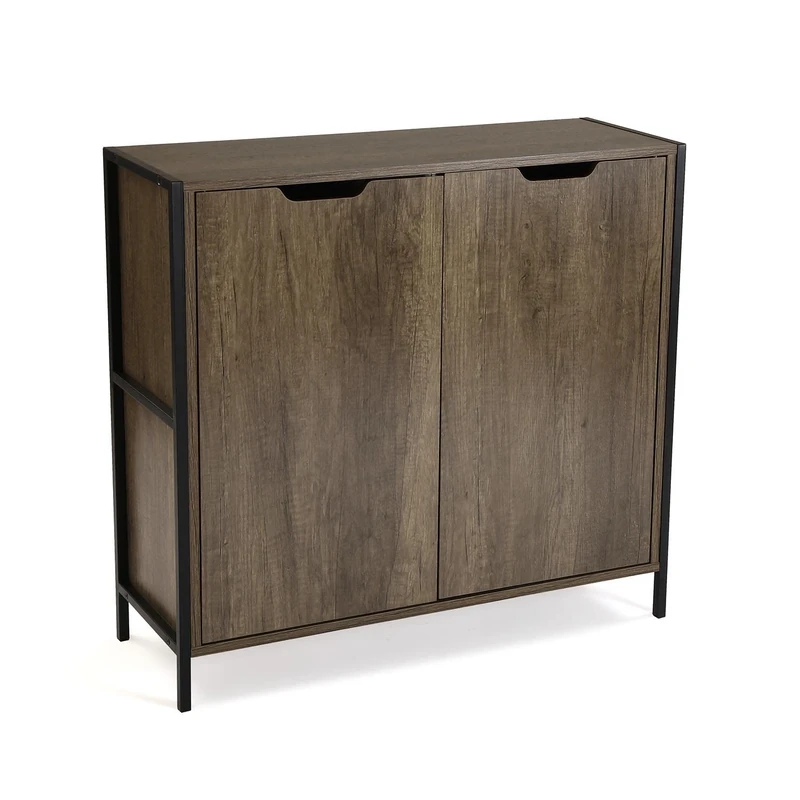 Versa Lizzy Narrow Furniture for Entrance or Hallway, Modern Console Table, 2 Door Cabinet, Shoe Rack, Measures 31" H x 12" L x 33" W (Wood, Brown and Black)