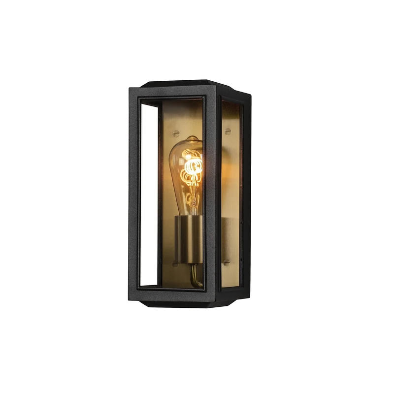 Konstsmide 7348-800 Carpi Box Outdoor Wall Light Mains Powered/W: 12cm D: 12cm H: 28cm / 1 x 60 W E27 Max Wall Lamp/Clear Glass/Steel / IP44 / Outside Light Black Brass