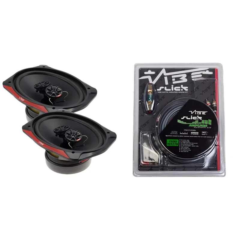 VIBE Audio Slick 6” x 9” Triaxial speaker - 160/480 W (RMS/MAX), Black & Slick 1500 W System Car Wiring Kit
