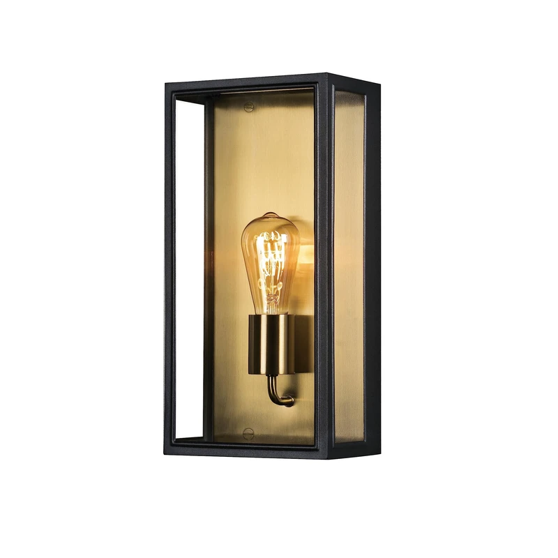 Konstsmide 7349-758 Carpi Box Outdoor Wall Light Mains Powered/W: 20.5cm D: 12.5cm H: 40cm / 1 x 60 W E27 Max Wall Lamp/Clear Glass/Steel / IP44 / Outside Light Black Brass