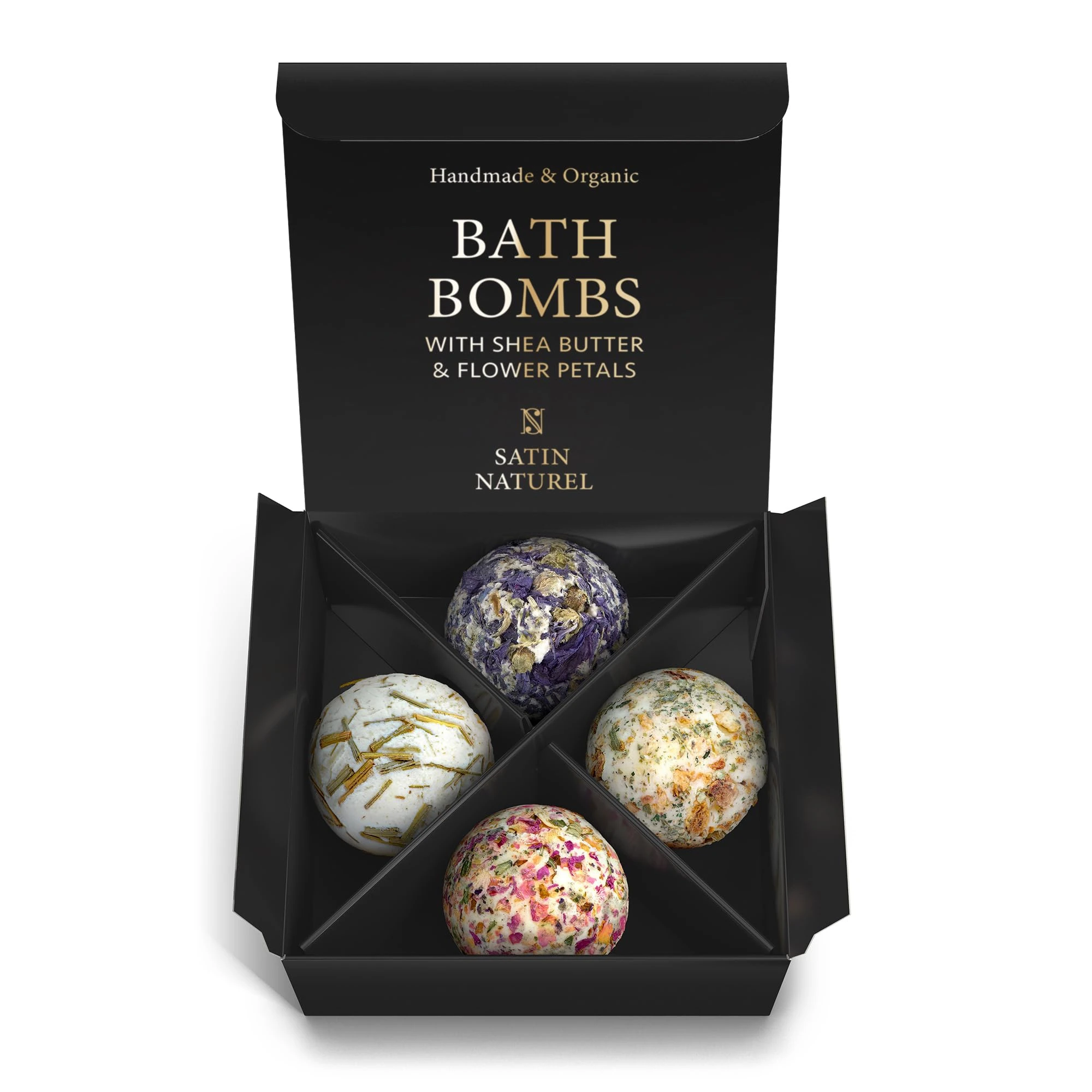 Satin Naturel Luxury Gifts for Women - 4X Organic Handmade Bath Bombs with Natural Essential Oil - Gifts for Her - Gifts for Girls - Bath Bombs for Women - Premium Gift Box