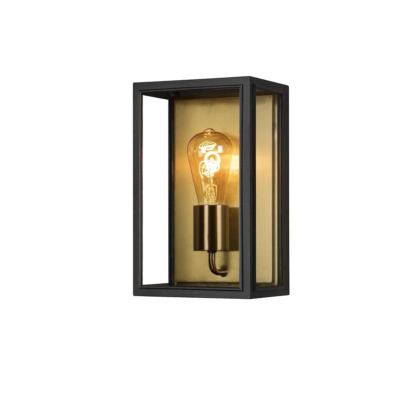 Konstsmide 7348-800 Carpi Box Outdoor Wall Light Mains Powered/W: 18cm D: 13.5cm H: 30cm / 1 x 60 W E27 Max Wall Lamp/Clear Glass/Steel / IP44 / Outside Light Brass