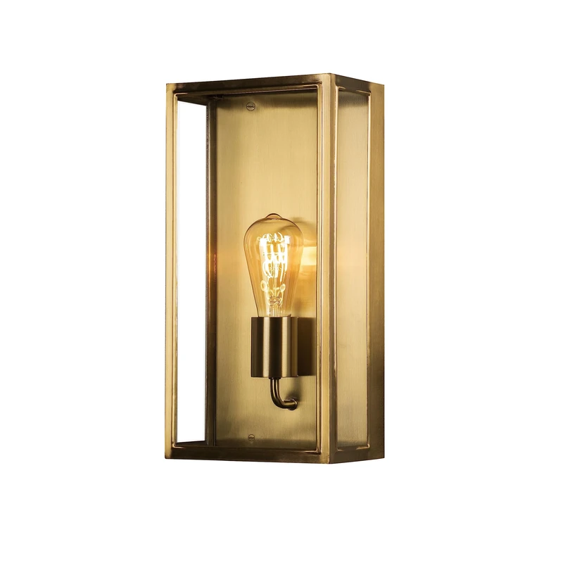 Konstsmide 7349-800 Carpi Box Outdoor Wall Light Mains Powered/W: 20.5cm D: 12.5cm H: 40cm / 1 x 60 W E27 Max Wall Lamp/Clear Glass/Steel / IP44 / Outside Light Brass