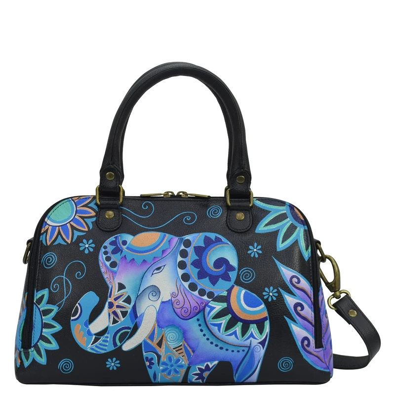 Anna by Anuschka Women Leather Wide Organizer Satchel, Blue Elephant, One Size