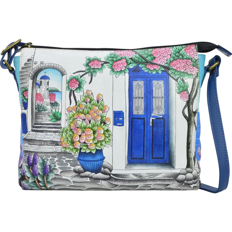 Anna by Anuschka Women's Hand-Painted Leather Slim Medium Crossbody, Magical Greece, One Size