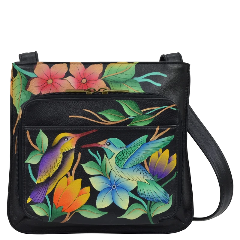 Anna by Anuschka Women's Leather Slim Shoulder Organizer, Birds in Paradise-Black, One Size
