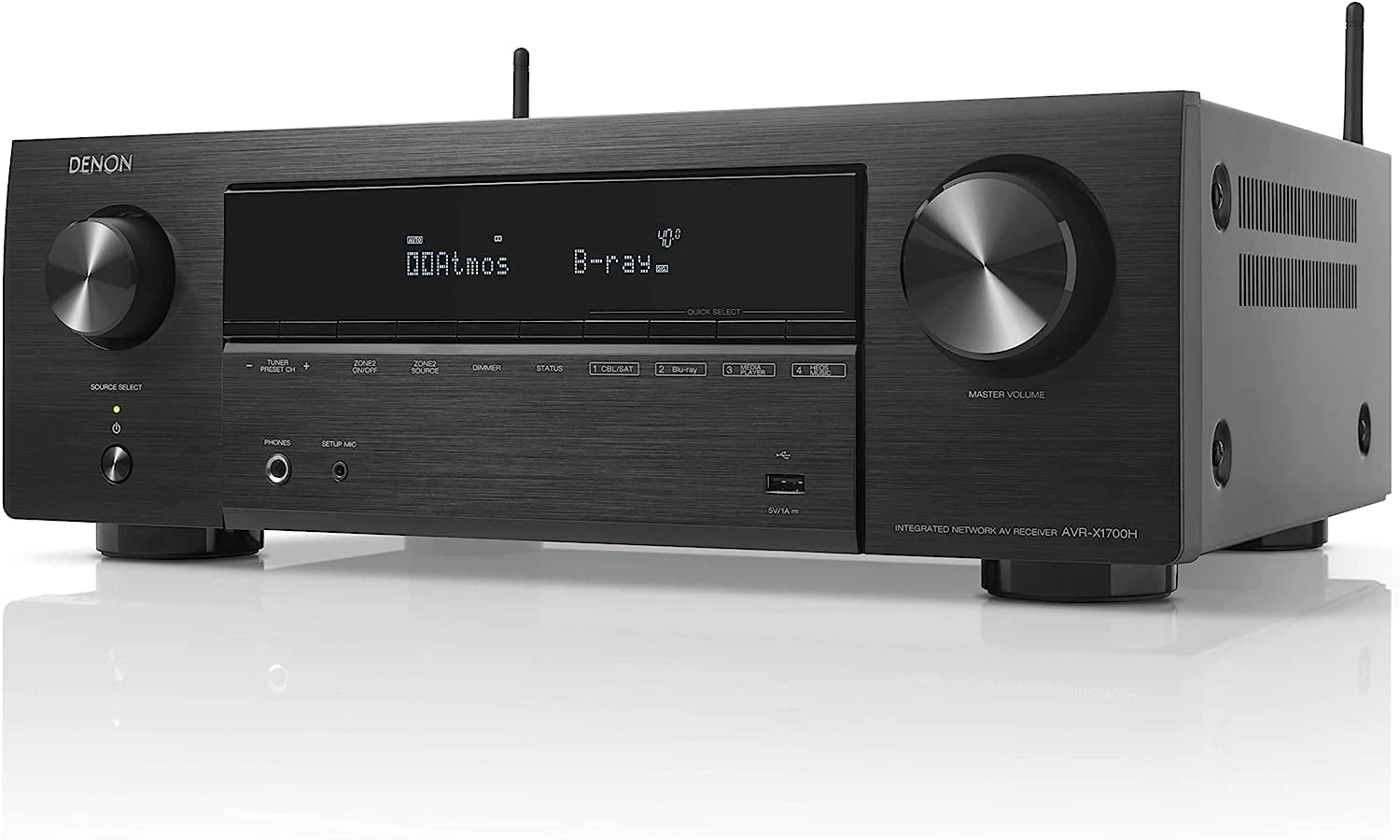 Denon AVR-X1700H 7.2 Channel AV Receiver, HiFi Amplifier with Dolby Atmos, DTS:X, 6 HDMI Inputs and 1 Output, 8K HDMI, Bluetooth, WiFi, AirPlay 2, HEOS Multiroom, Alexa Compatible