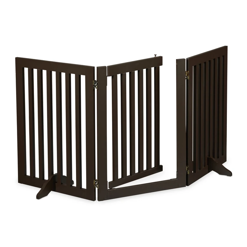 Relaxdays Large Safety Gate with Door, Pets and Children, Retractable, with Feet, Free-Standing Barrier, 70x154cm, Brown