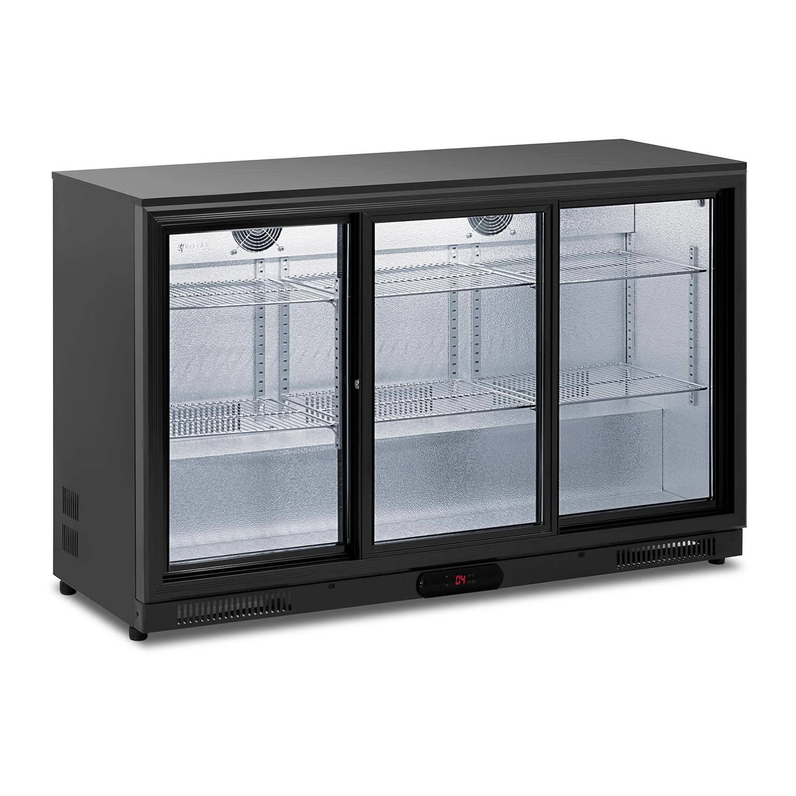 Royal Catering RC-BC009 Beverage Cooler - 318 L Black Powder-Coated Steel Drinks Fridge with Double-Walled Tempered Glass and Sliding Doors