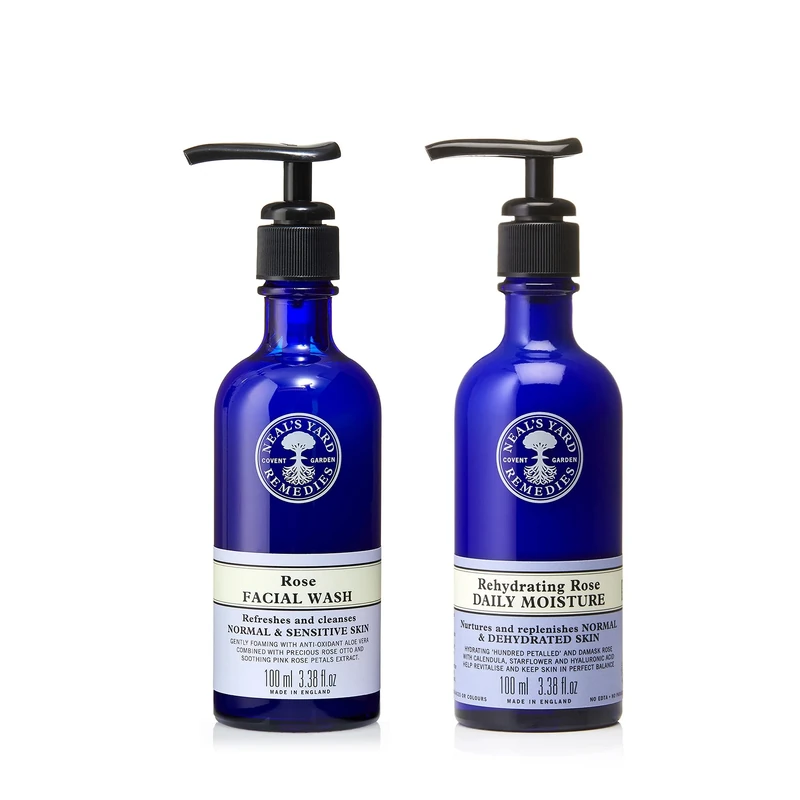 Neal's Yard Remedies Rose Face Treatment with Rehydrating Rose Daily Moisture (100 ml) and Facial Wash (100 ml)
