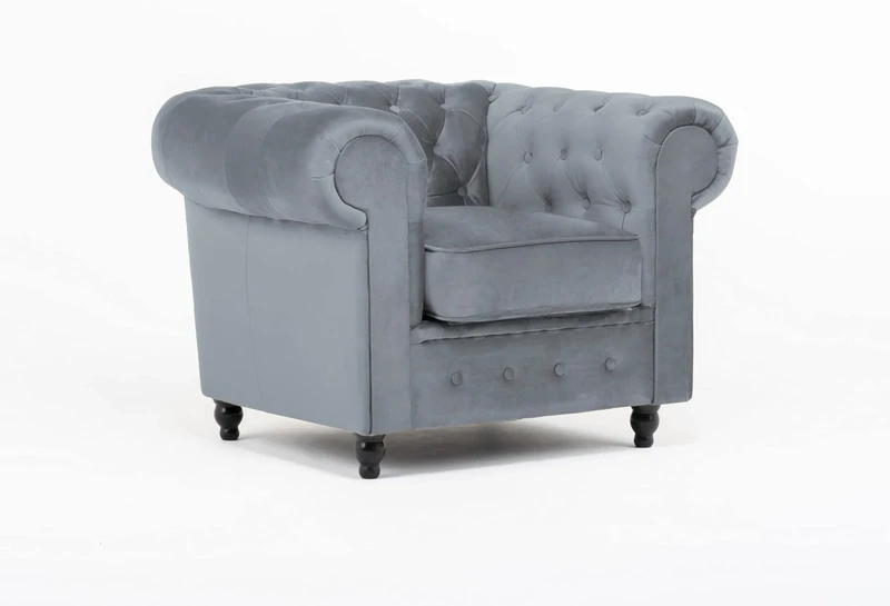 Windsor Chesterfield style Grey French Velvet fabric Corner Sofa Armchair (Armchair)