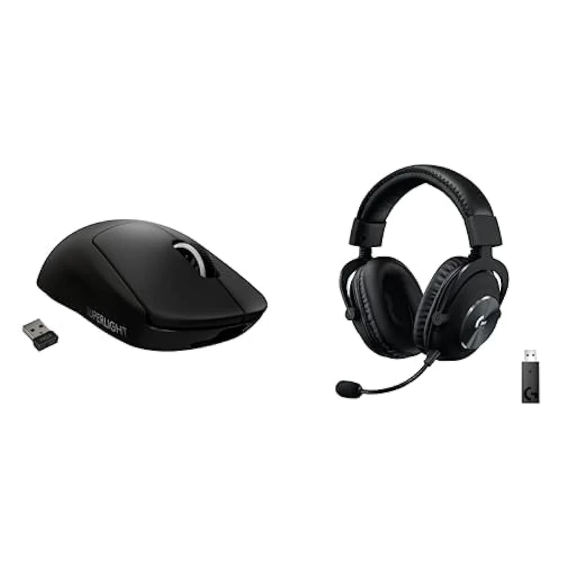 Logitech G PRO X Wireless LIGHTSPEED Gaming Headset - Black & PRO X SUPERLIGHT Wireless Gaming Mouse, HERO 25K Sensor - Black