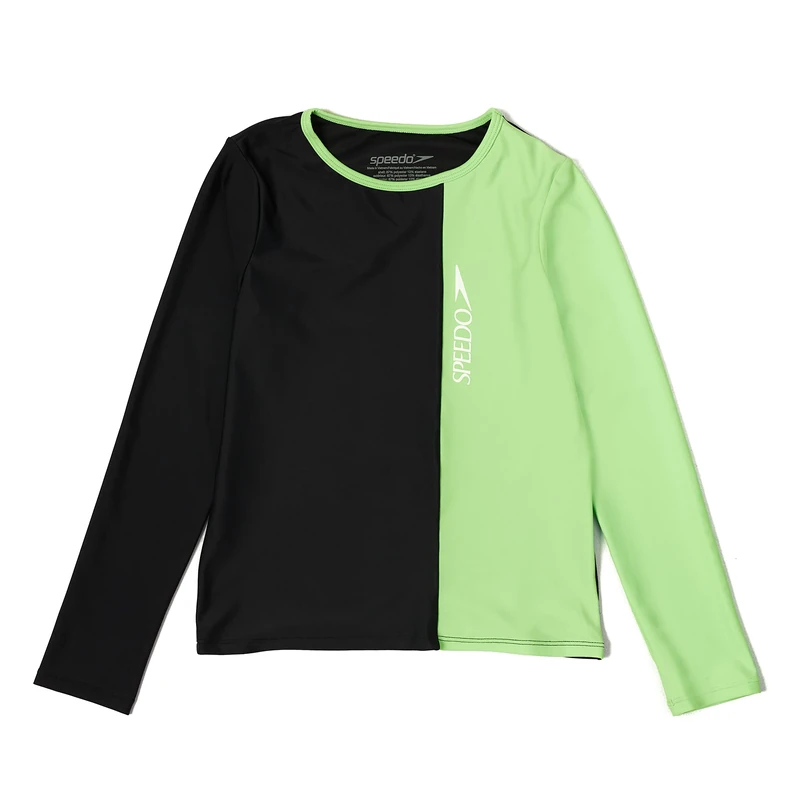 Speedo Girls' Uv Swim Shirt Long Sleeve Rashguard, Block Anthracite, Medium