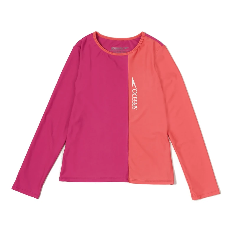 Speedo Girls' Uv Swim Shirt Long Sleeve Rashguard, Block Rose Violet, Medium