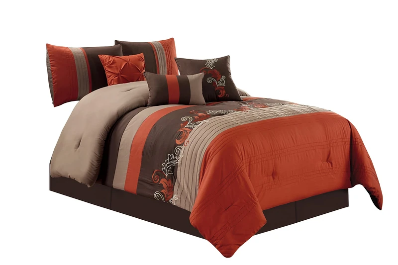 Chezmoi Collection Napa 7-Piece Luxury Autumn Leaves Scroll Embroidery Bedding Comforter Set (Queen, Rust Orange/Brown/Taupe)