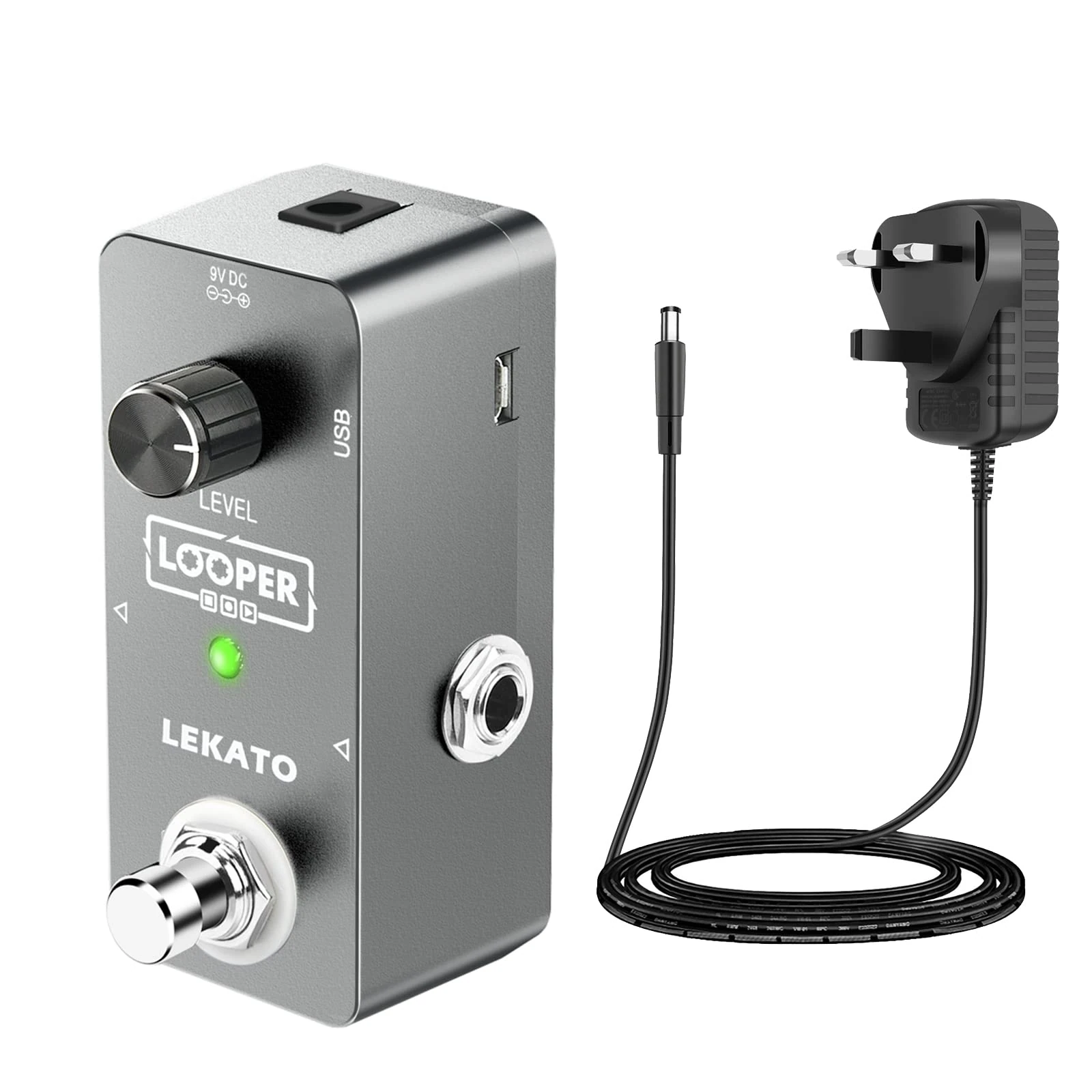 LEKATO Guitar Loop Effect Pedal with Power Supply,Unlimited Overdub looper machine(5 Minutes Recording Time) Instrument looper with Download/Upload File Function to PC for Guitar/Bass/Keyboard
