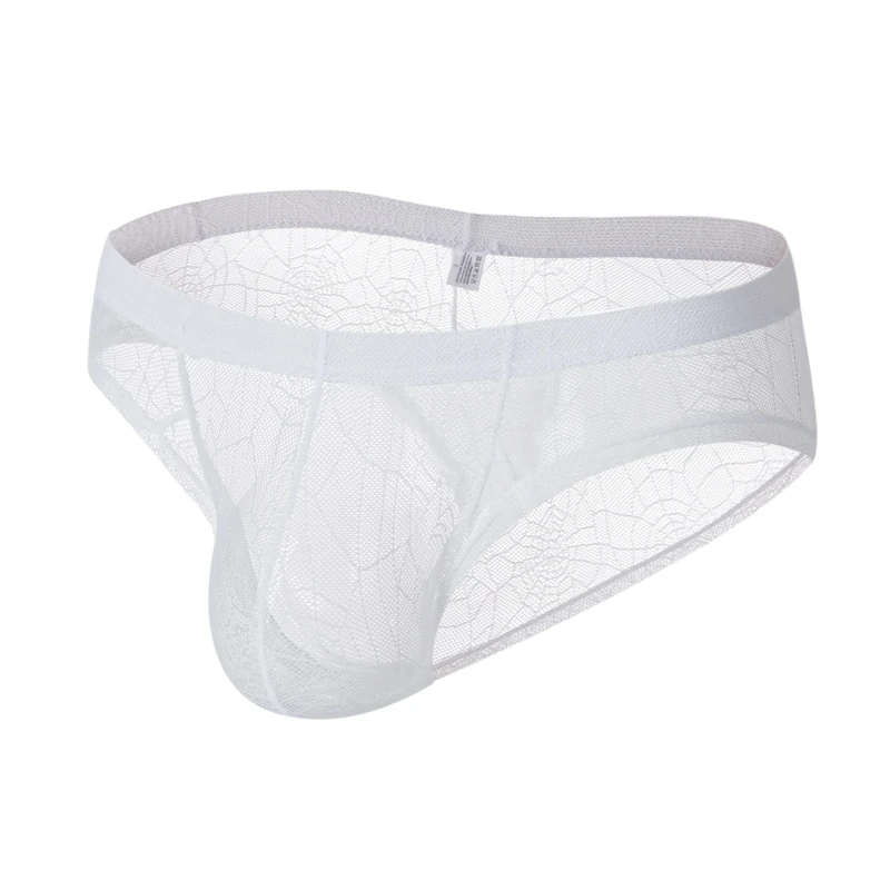 Drelaar Men's Breathable Sheer Underwear Sexy See Through Mesh Briefs Large White