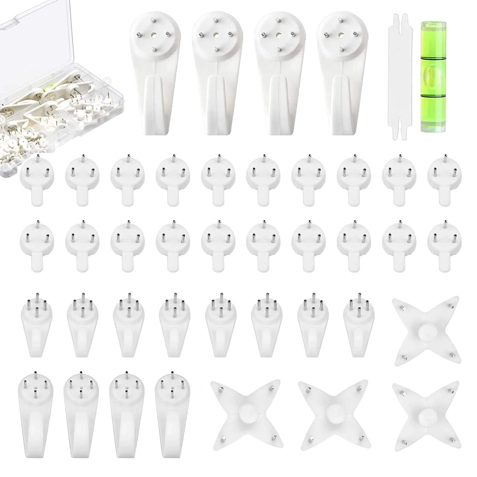 64PCS Heavy Duty Picture Hanging Kit - Assorted Picture Frame Hangers with Nails and Hooks for Hard Walls (White)