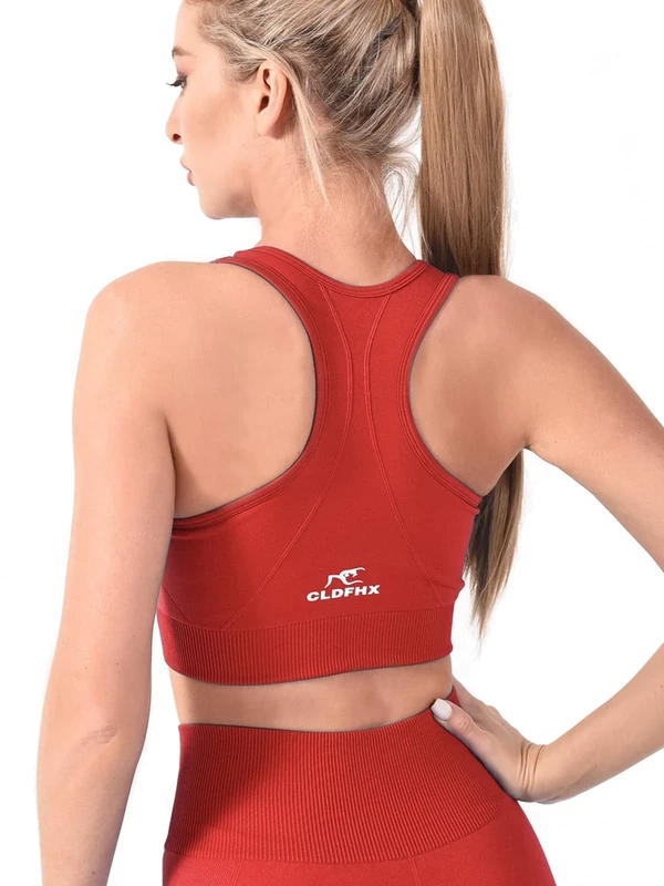 CLDFHX Women's Red Seamless Racerback Sports Bra-Mid/High Impact