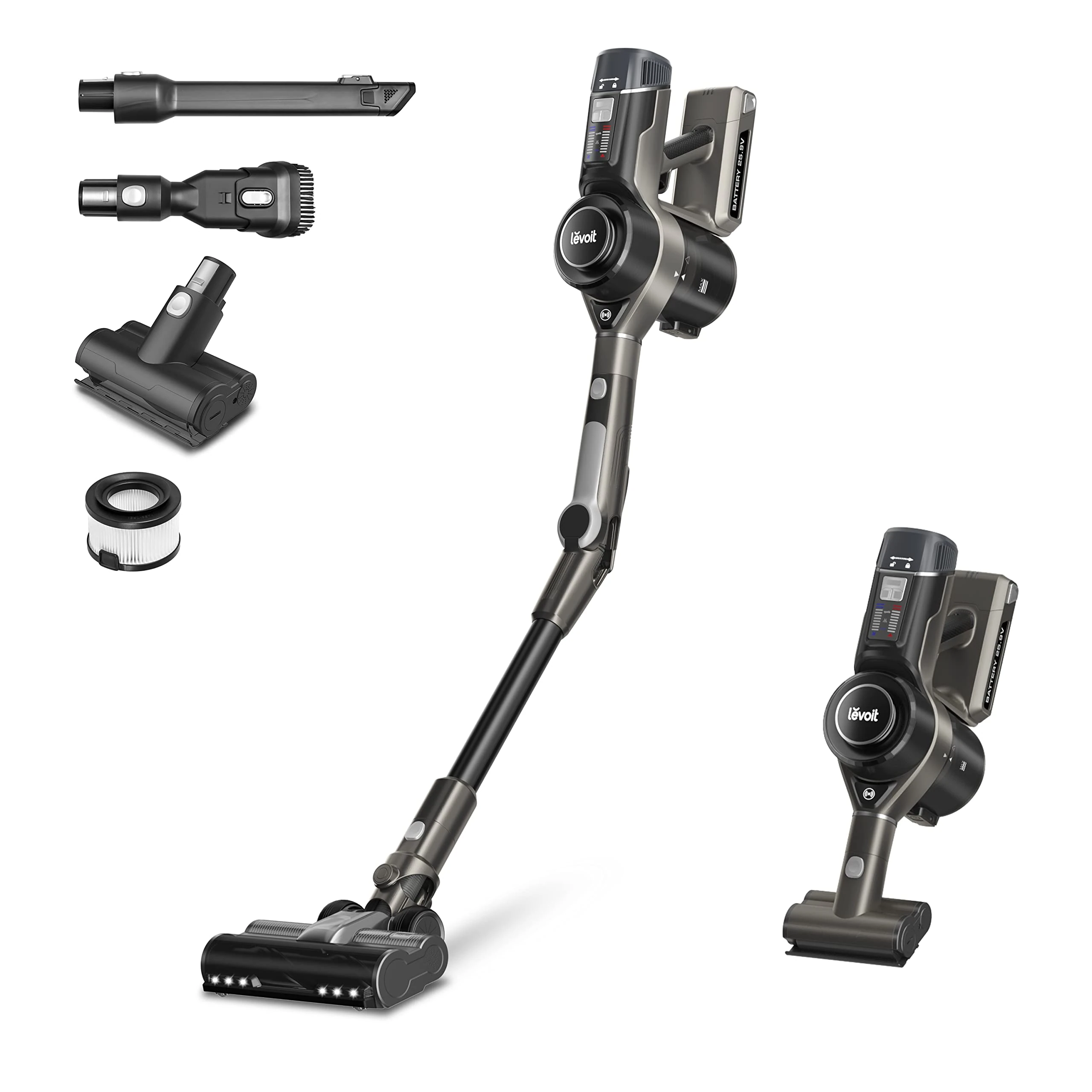 LEVOIT Cordless Vacuum Cleaner with Mini Turbo Brush and 2 HEPA Filters for Pet Owners and Allergy Sufferers, Smart 4-in-1 Vacuum Cleaner with Auto Mode, Flexible Functions, 40 Minutes