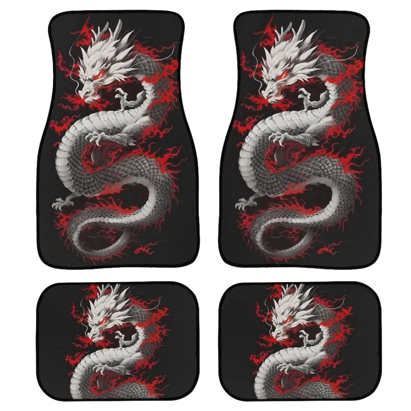 Biyejit Asian Dragon Print Car Floor Mats Front & Rear Full Set with Non Slip Rubber Backing, All Weather Protection Set of 4