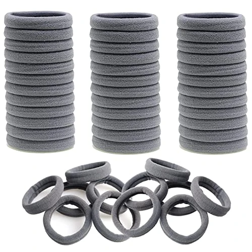 ILamourCar 50 Pieces Thick Cotton Hair Elastics Seamless Ponytail Holder Elastic Girl Hair Elastics for Big Hair Heavy Curly Grey