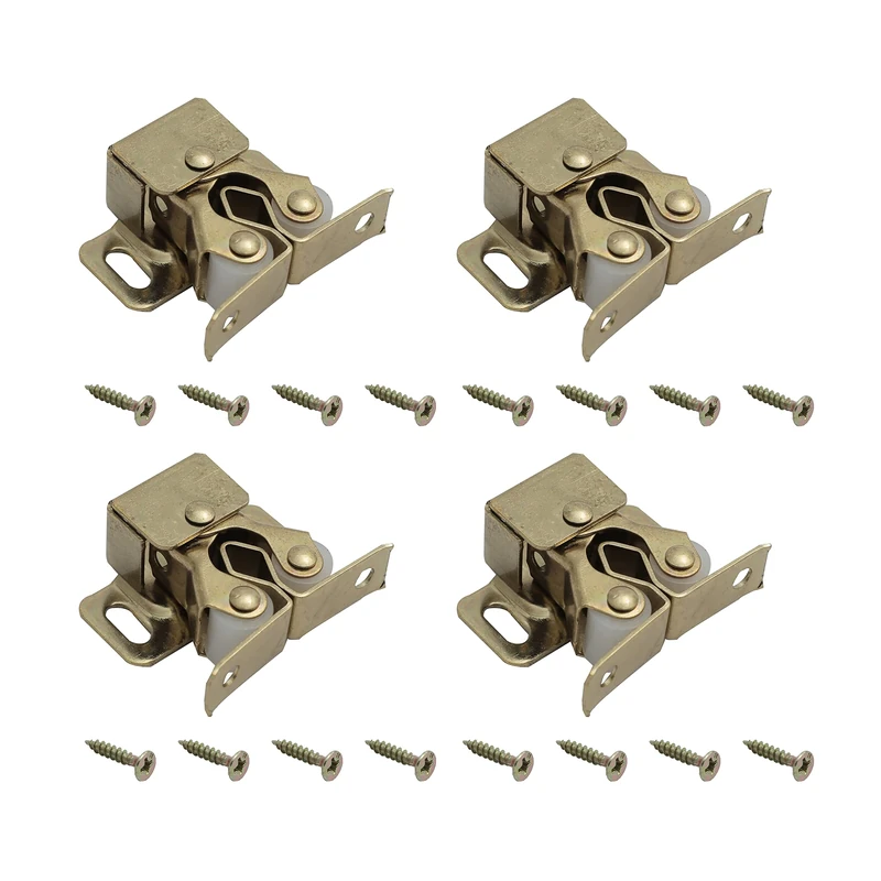 HARMAC HOUSE Door Catches Latches, 4 Pack Double Roller Strong Hold Cupboard Cabinet Door Catches, Double Roller Catches Cabinet Catches Door Latches (Gold)