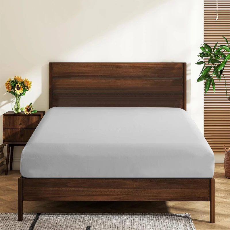2 Pack Queen Size Fitted Sheet 100% Egyptian Cotton Fitted Sheets 600 Thread Count 16" Deep Pocket Fitted Sheet, Shrinkage & Fade Resistant-Easy Care (Queen, Grey)
