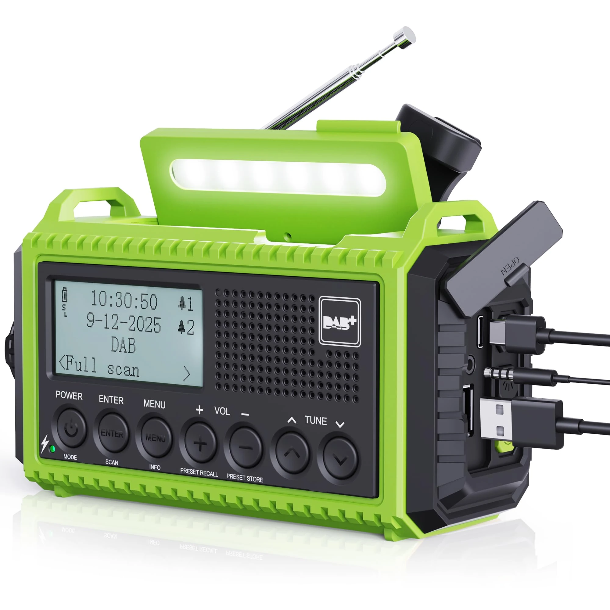 ROCAM Wind Up Solar Radio, DAB/FM Radio with 5000mAh Rechargeable Power Bank, Solar Panel/USB/Hand Crank Charger, Battery Radio Portable, SOS Alarm & Flashlight for Camping Hiking Emergencies (Green)